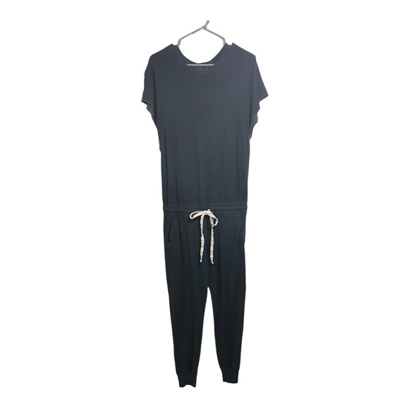 Monrow short sleeve drawstring waist jogger cuff jumpsuit dark grey size medium - Picture 3 of 11